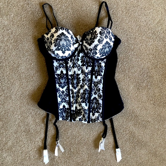 Charlotte Russe Other - Corset Lingerie w/Garters - 36C - Sexy - Floral - Black & White